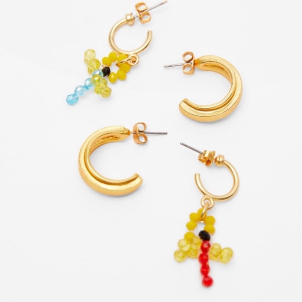 Zara Earrings Set of Two Hoops & Beads New